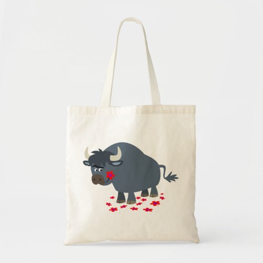 Cute Cartoon Bull en Red Bloom Bag Tote Bag (Voorkant)