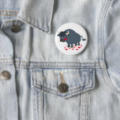 Cute Cartoon Bull en Red Bloom Button Badge (In situ)