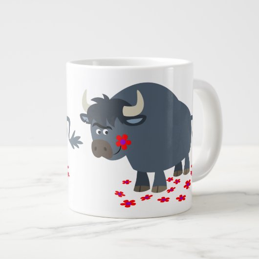 Cute Cartoon Bull en Red Bloom Jumbo Mok (Voorkant rechts)