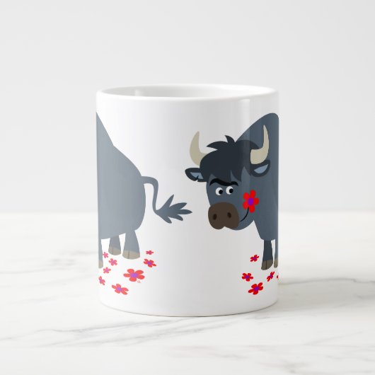 Cute Cartoon Bull en Red Bloom Jumbo Mok (Voorkant)