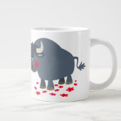 Cute Cartoon Bull en Red Bloom Jumbo Mok (Rechts)