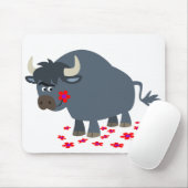 Cute Cartoon Bull en Red Bloom Mousepad Muismat (Met muis)