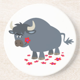 Cute Cartoon Bull en Red Bloom Onderzetter