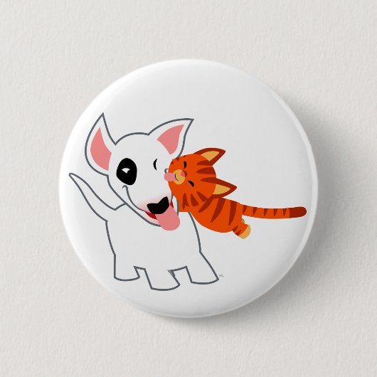 Cute Cartoon Bull Terrier en Kitten Button Badge (Voorkant)