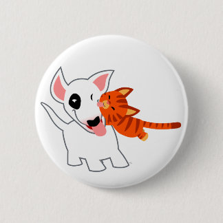 Cute Cartoon Bull Terrier en Kitten Button Badge
