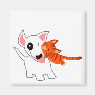 Cute Cartoon Bull Terrier en Kitten Magnet