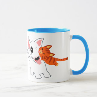 Cute Cartoon Bull Terrier en Kitten Mok