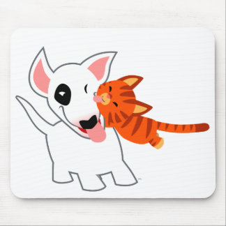 Cute Cartoon Bull Terrier en Kitten Mousepad Muismat