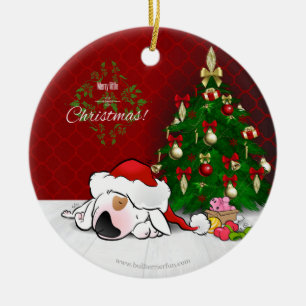 Cute Cartoon Bull Terrier Kerstversier Keramisch Ornament