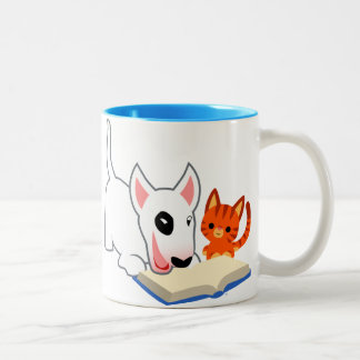 Cute Cartoon Bullie en Kat met Book Mok