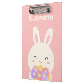 Cute Cartoon Bunny Flowers Custom Name Pastel Pink Klembord (Links)