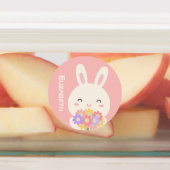 Cute Cartoon Bunny Flowers Custom Name Pastel Pink Labels (Aangebracht)