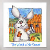 Cute Cartoon Bunny Rabbit Poster Print- Wortel (Voorkant)