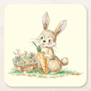 Cute Cartoon Bunny Rabbit Sketch Kartonnen Onderzetters