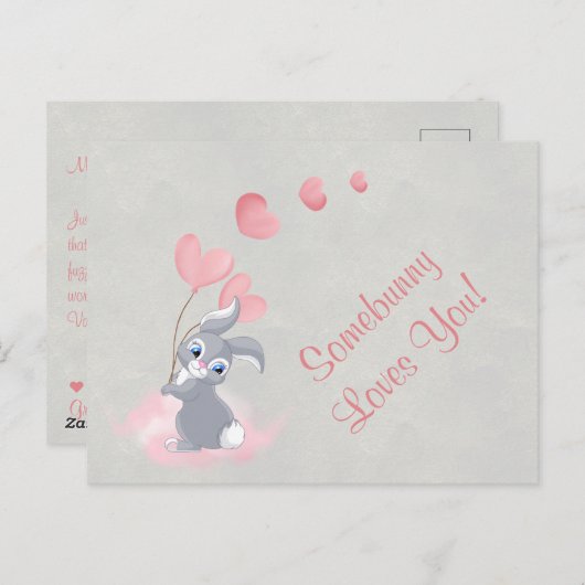 Cute Cartoon Bunny Valentijn Briefkaart (Voorkant / Achterkant)