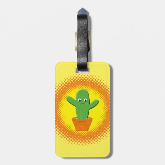 Cute Cartoon Cactus Bagagelabel (Achterkant verticaal)