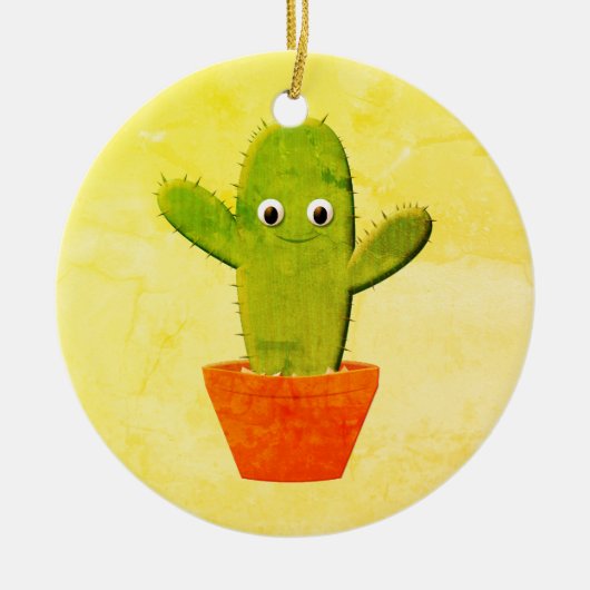 Cute Cartoon Cactus die Kerstmis schilderen Keramisch Ornament (Voorkant)