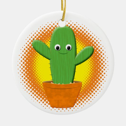 Cute Cartoon Cactus Kerstmis Keramisch Ornament (Voorkant)