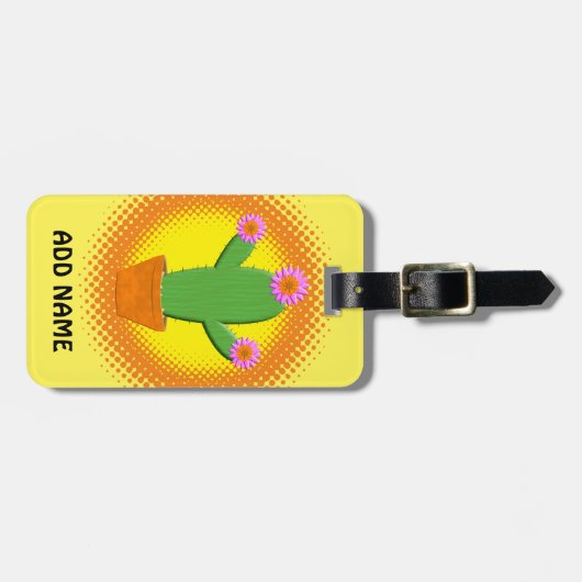 Cute Cartoon cactus met roze bloemen Bagagelabel (Voorkant horizontaal)