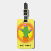 Cute Cartoon cactus met roze bloemen Bagagelabel (Voorkant verticaal)