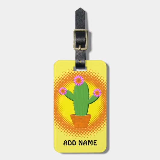Cute Cartoon cactus met roze bloemen Bagagelabel (Voorkant verticaal)