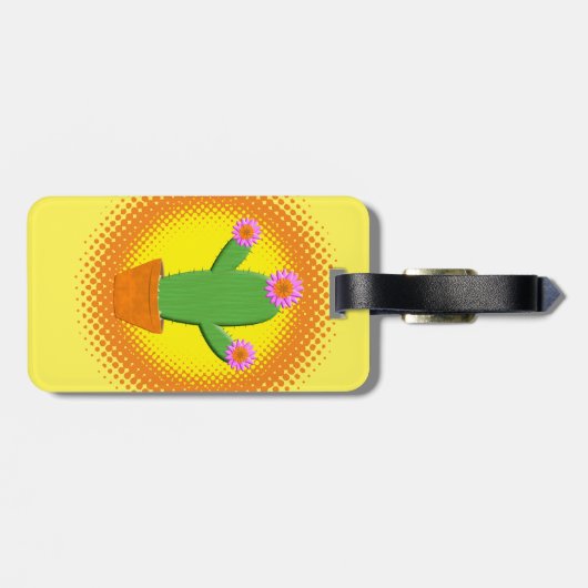 Cute Cartoon cactus met roze bloemen Bagagelabel (Achterkant horizontaal)