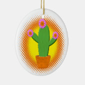 Cute Cartoon Cactus met roze bloemen kerst Keramisch Ornament (Rechts)