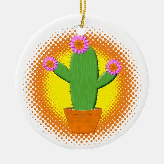 Cute Cartoon Cactus met roze bloemen kerst Keramisch Ornament (Voorkant)