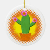 Cute Cartoon Cactus met roze bloemen kerst Keramisch Ornament (Achterkant)