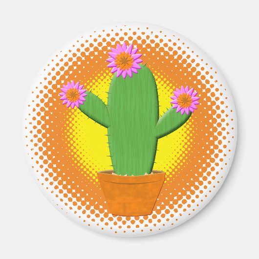 Cute Cartoon cactus met roze bloemen Magneet (Voorkant)