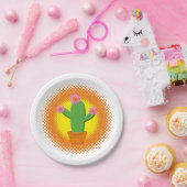 Cute Cartoon cactus met roze bloemen Papieren Bordje (Feest)