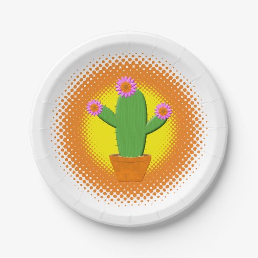 Cute Cartoon cactus met roze bloemen Papieren Bordje (Voorkant)