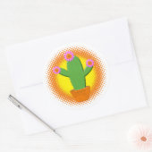 Cute Cartoon cactus met roze bloemen Ronde Sticker (Envelop)