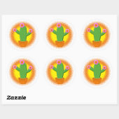 Cute Cartoon cactus met roze bloemen Ronde Sticker (Vel)