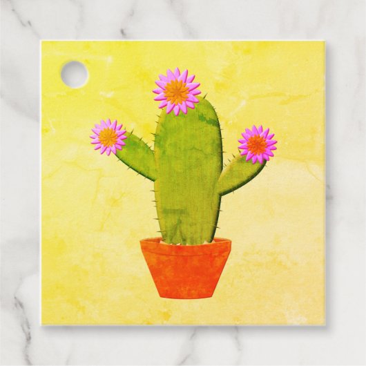 Cute Cartoon cactus met roze bloemen schilderen Bedankjes Labels (Voorkant)
