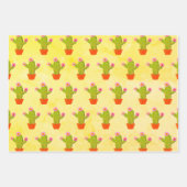 Cute Cartoon cactus met roze bloemen schilderen Inpakpapier Vel (Voorkant)