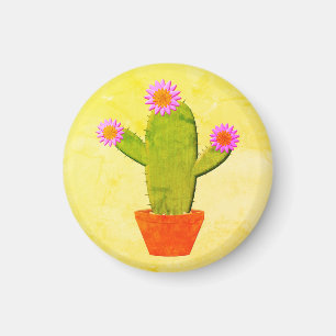 Cute Cartoon cactus met roze bloemen schilderen Magneet