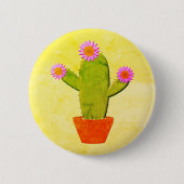 Cute Cartoon cactus met roze bloemen schilderen Ronde Button 5,7 Cm (Voorkant)