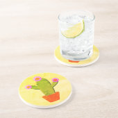 Cute Cartoon cactus met roze bloemen schilderen Zandsteen Onderzetter (Zijkant)