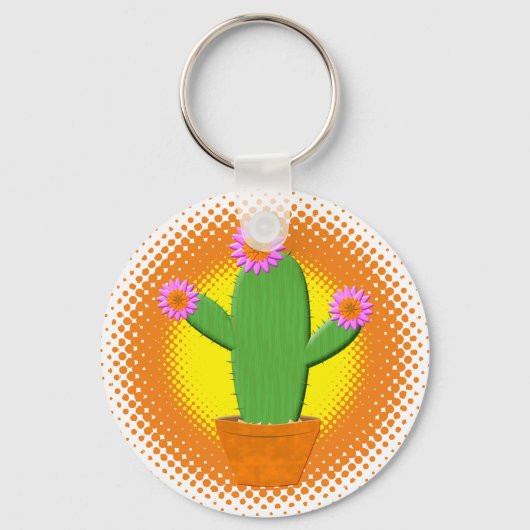 Cute Cartoon cactus met roze bloemen Sleutelhanger (Voorkant)