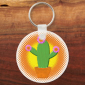 Cute Cartoon cactus met roze bloemen Sleutelhanger (Voorkant)