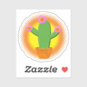 Cute Cartoon cactus met roze bloemen Sticker (Vel)