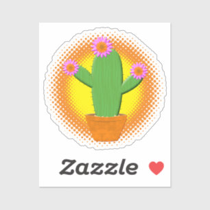 Cute Cartoon cactus met roze bloemen Sticker