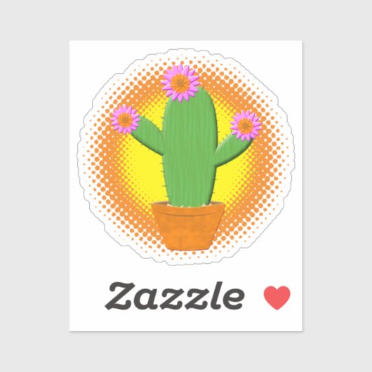 Cute Cartoon cactus met roze bloemen Sticker (Vel)