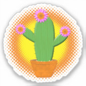 Cute Cartoon cactus met roze bloemen Sticker (Voorkant)