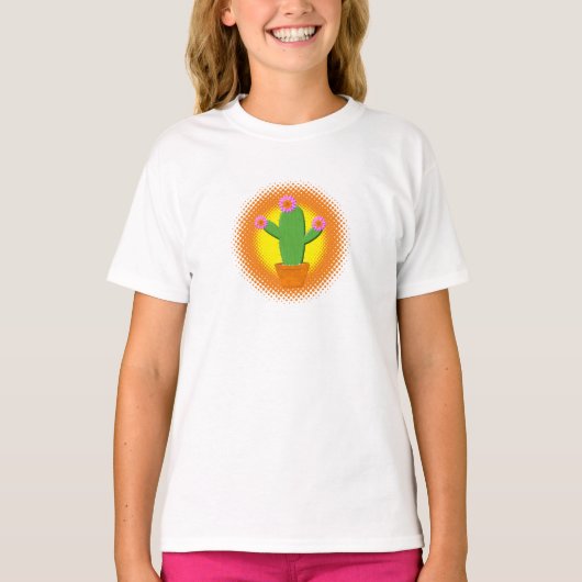Cute Cartoon cactus met roze bloemen T-shirt (Voorkant)