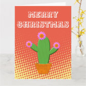 Cute Cartoon cactus met roze ventilator Kaart (Gele Bloem)