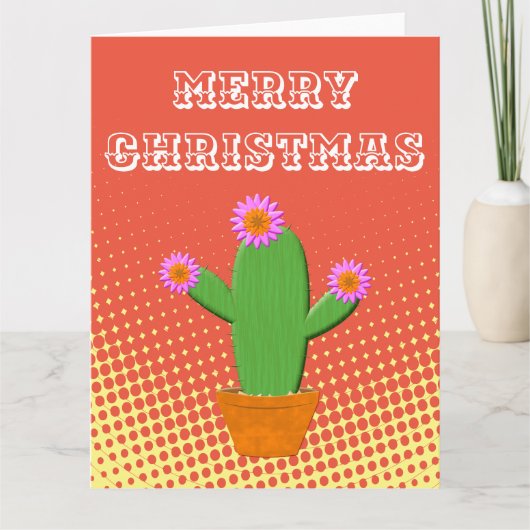 Cute Cartoon cactus met roze ventilator Kaart (Voorkant)