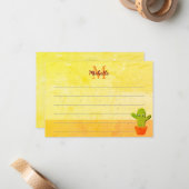 Cute Cartoon Cactus Painting Custom Lined Monogram Notitiekaartje (Voorkant / Achterkant in situ)
