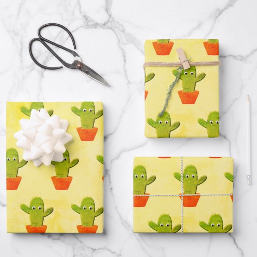 Cute Cartoon Cactus Painting Inpakpapier Vel (Voorkant)